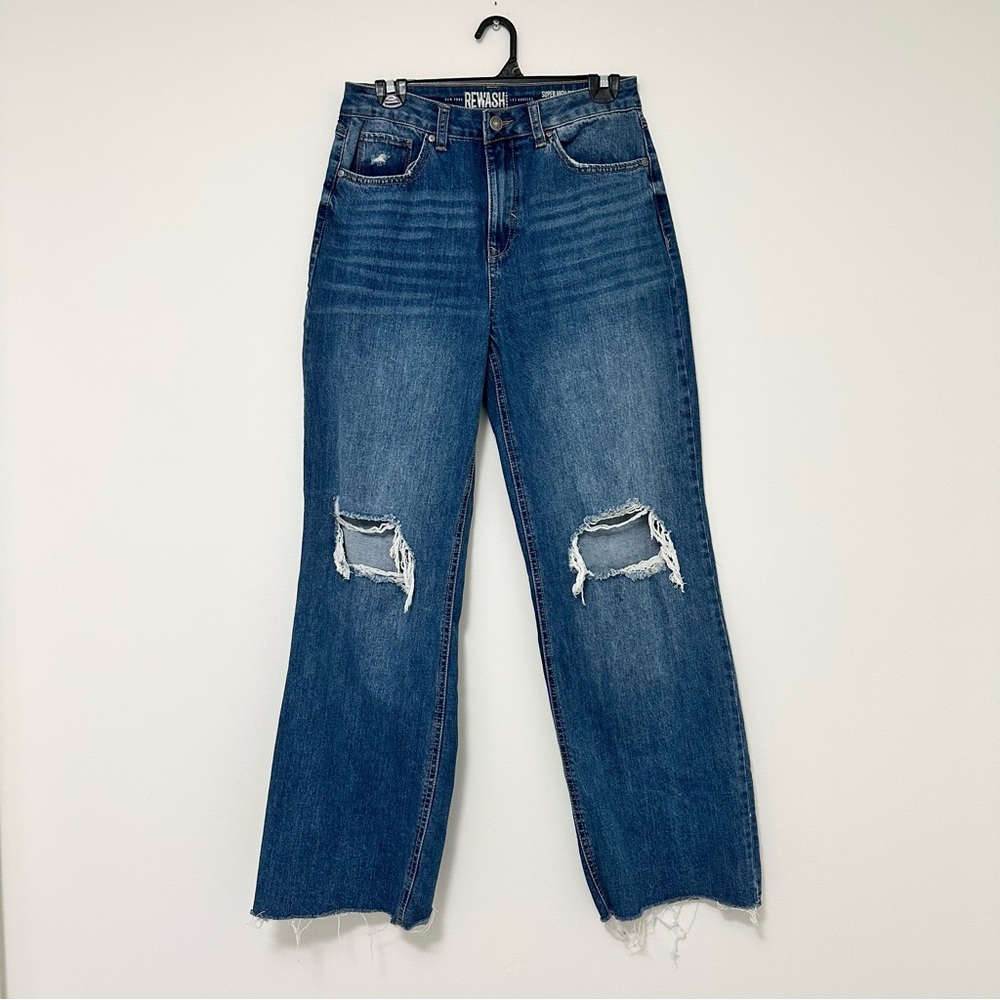 Rewash Brand Denim Super High Rise Vintage Reunion Distressed Jeans Wide Leg
